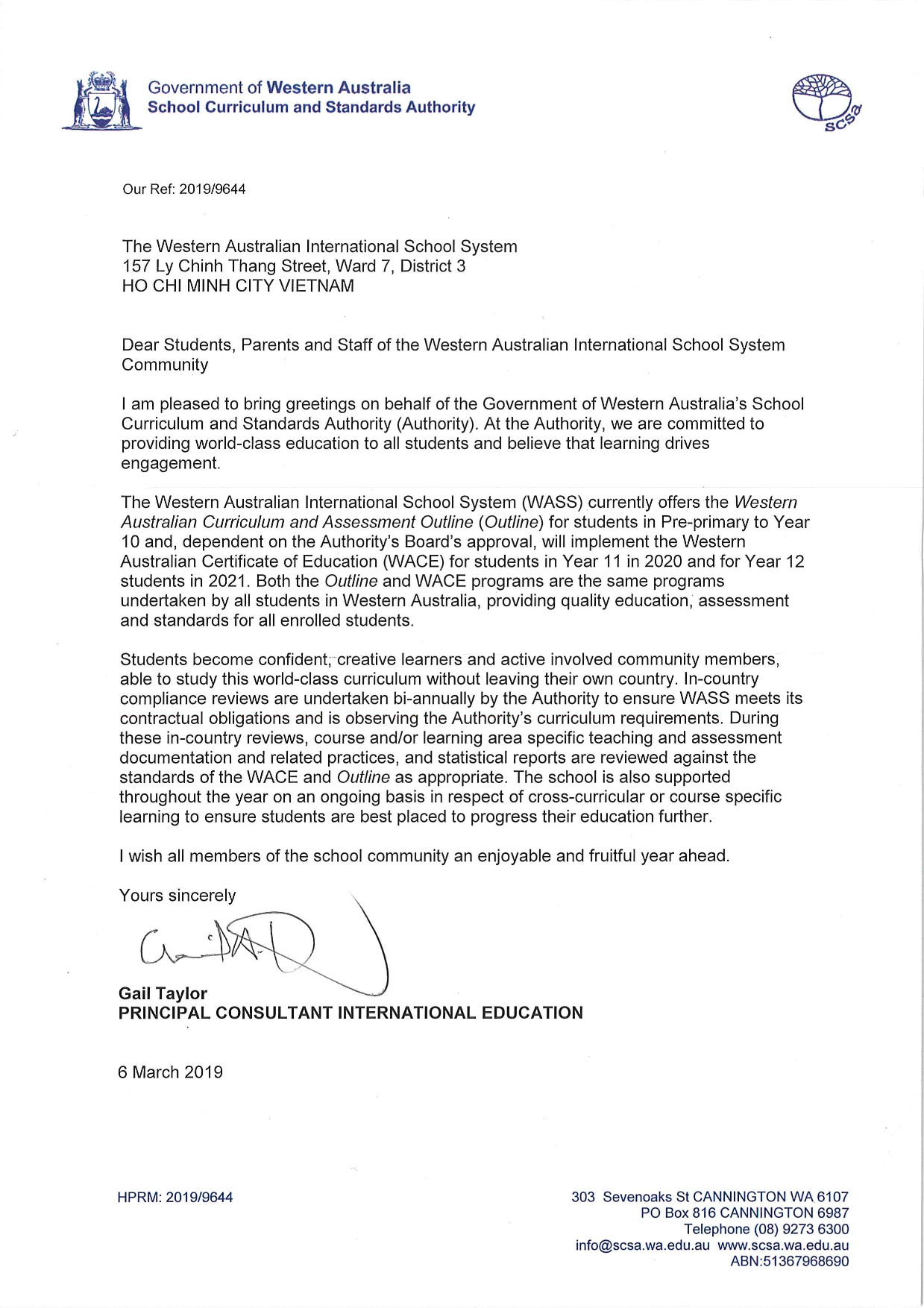 Greeting letter WASS students-from-scsa